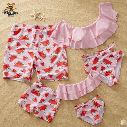 Family Swimwear Watermelon Dad Mother Daughter Son Match Swimming Trunks Bikini Swimwear Swimsuit Men Women Bathing Suit