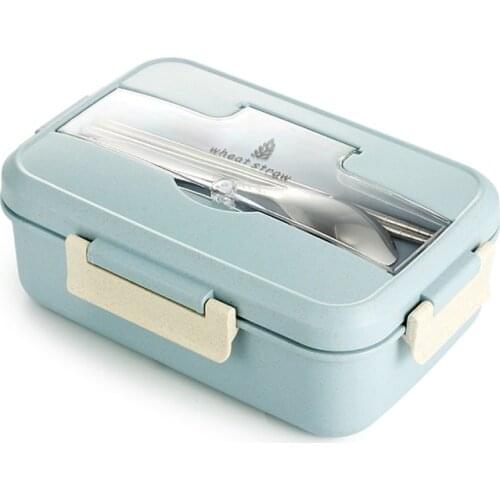 Microwave Lunch Box with Spoon Chopsticks Food Storage Container Wheat Straw Dinnerware Children Kids School Office Bento Box
