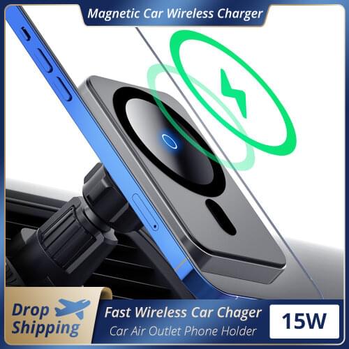 Fivetech Magsafe Wireless Charger Car Phone Holder for iPhone 12 Pro Max 12 Mini 15W Fast Magnetic Wireless car Charging Stand