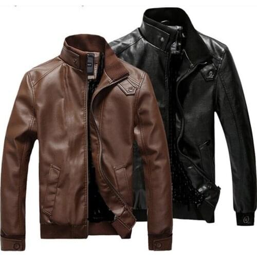 Fashion men leather jacket Autumn Winter Solid color Business Casual PU coat mens motorcycle leather jacket Male slim outerwear