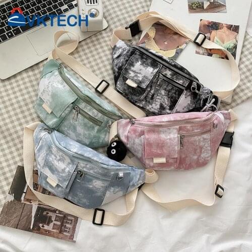 Girl Waist Packs Fashion Women Tie Dye Printing Canvas Shoulder Crossbody Chest Bag Ladies Casual Sports Mini Waist Packs Purse