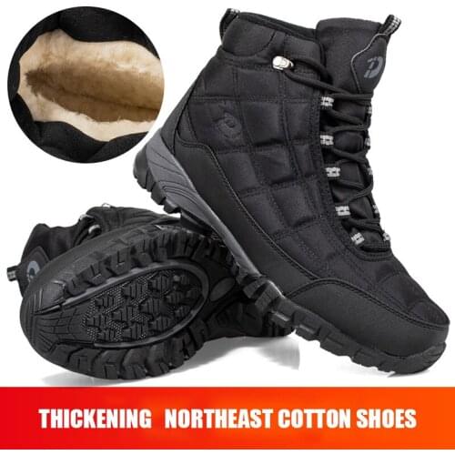 Velvet Mens Casual Shoes Winter Non-slip Warm Snow Boots With fur Wear-resistant High-top Working Cotton Shoes Man