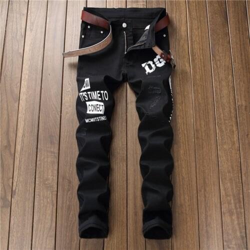 New mens male trousers American style casual digital printing slim flower pants jeans fashion stretch casual denim pants 5613