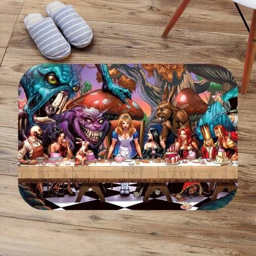 Alice in Wonderland Floor Mat Anti-slip Kitchen Carpet Bathroom Toilet Tapete Water Absorption Non-slip Bath Rug Porch Doormat