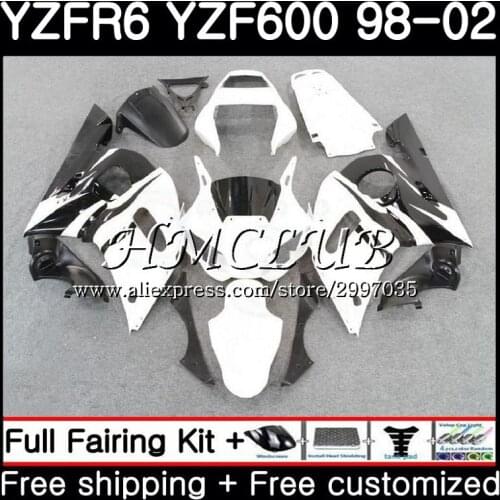 Bodys For YAMAHA YZF600 YZF R6 1998 1999 2000 2001 2002 13HC.7 YZF 600 YZF-R6 YZF-600 YZFR6 Black white 98 99 00 01 02 Fairing