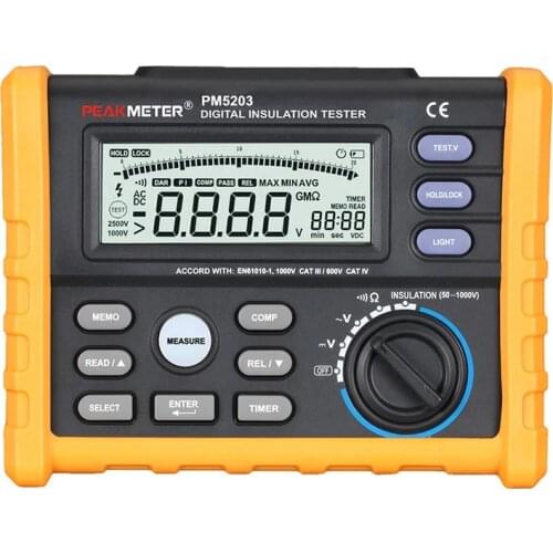 PEAKMETER MS5203 Digital Insulation Resistance Tester Insulation Meter Megaohm Meter Shake Meter 50-1000 Volt Ohm Multimeter