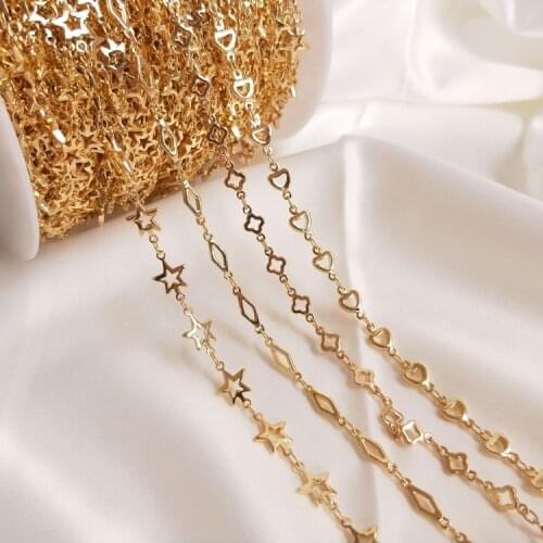 14k gold plated jewelry heart/square accessories copper chains 50cm making DIY chain necklace FPPJ