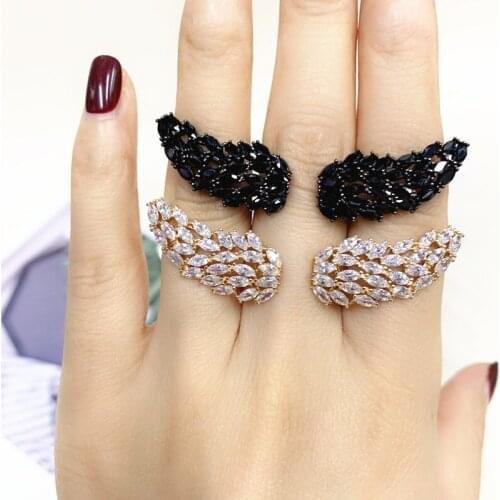 Luxury Micro Paved Cubic Zirconia Big Devil Wing Rings For Women Exaggerated Wide Party Jewelry Hot Sale Drop Ship Ring Zk30