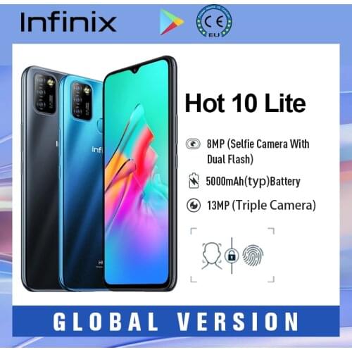 Infinix Hot 10 Lite Smartphones 5000mAh Large Battery Fingerprint & Face Unlock 13MP Triple Camera Android 10 6.6"HD Display