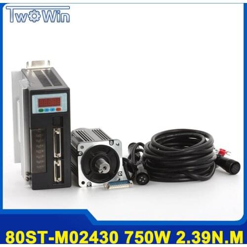 750W AC Servo Motor 80ST-M02430 Servo Motor 3000RPM 2.39Nm AC Motor + Servo Motor Driver with 3 M cable