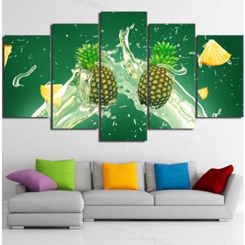 Modern Painting Hd Printed 5 Panel Fruit Pineapple Modular Decoration Posters Picture On Canvas Wall Art Living Room Decor