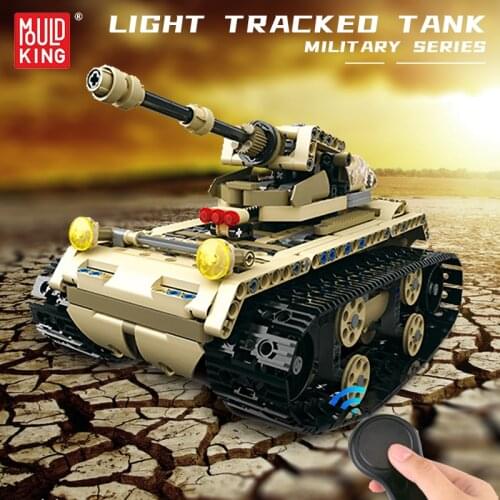 Remote Control Building Blocks Light Tracked Tank Model WW2 Military High-Tech Toy MOC Bricks Army Toys Kids Gifts MOULD KING