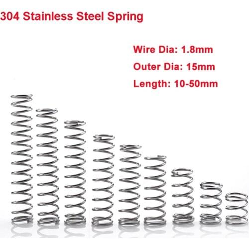 Y Type Compression Spring Wire Dia 1.8mm 304 Stainless Steel Pressure Spring Outer Dia 15mm Length 10-50mm