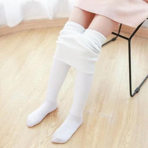 YZ-S-HS-0022 Girls winter plush and thick one pants autumn winter warm dancing white nylon dance socks for children