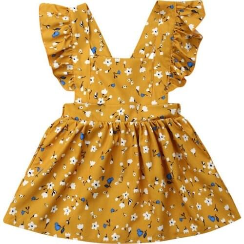 Yellow Floral Dress Toddler Kids Baby Girl Summer Sleeveless Floral Party Princess Dress Ruffles Mini Dresses Clothes