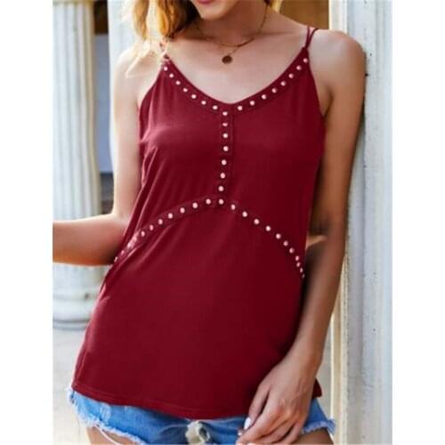 Summer T Shirt Women pure color v-neck rivet sexy backless female condole belt vest Female Tee Tshirts dropshipping AYJ075