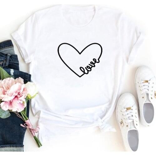 Women Loose Tee Shirt Femme Top Love Funny T Shirt Women Summer O-neck Short Sleeve Camiseta Mujer Casual Tshirt