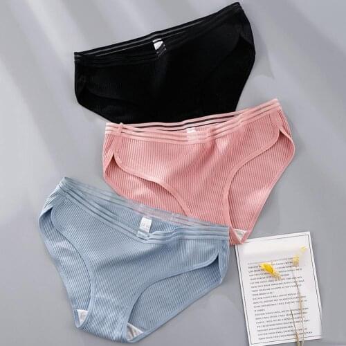 2Pcs Women Sexy Solid Color Low Waist Elastic Breathable Cotton Underwear Briefs