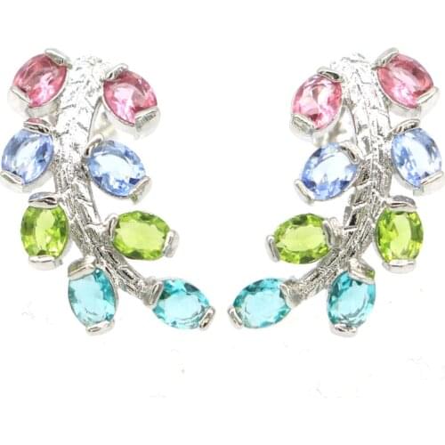 62x21mm Pretty Peacock Shape Created White Sapphire Tourmaline CZ Gift For Sister Silver Eart Stud Earrings