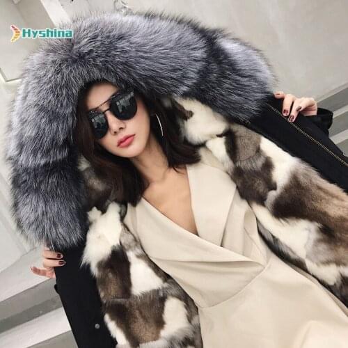 Womens Real Fox Fur Parker Fur Coat Detachable Large Collar Long Coat Large Size M-XXXL