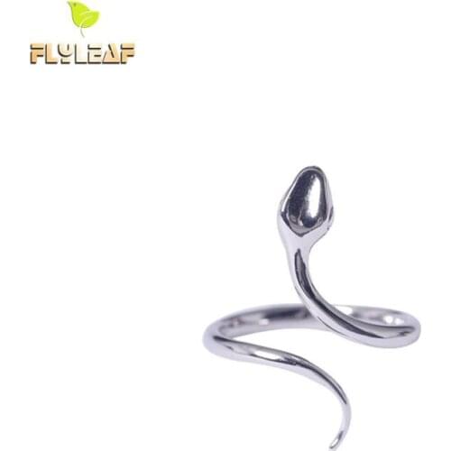 Flyleaf Trend 100% 925 Sterling Silver Snake Open Rings For Women Creative Design Lady Fashion Jewelry