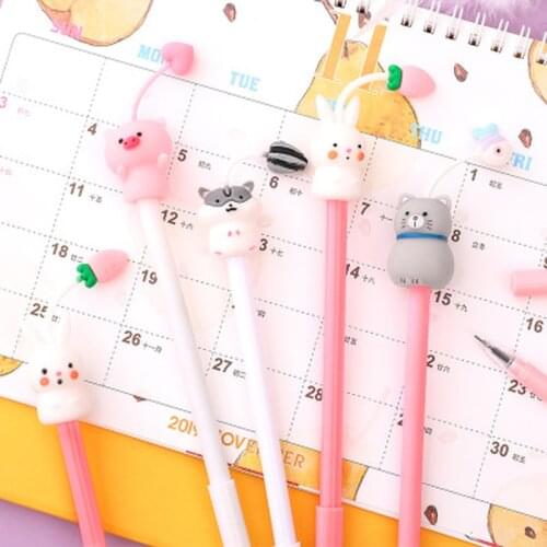 1pcs Bunny Gel Pen0.5mm Cute Pens Novelty Student Piggy Kawaii Pens Stationery Cute Black Signature Pen Kawaii School Supplies