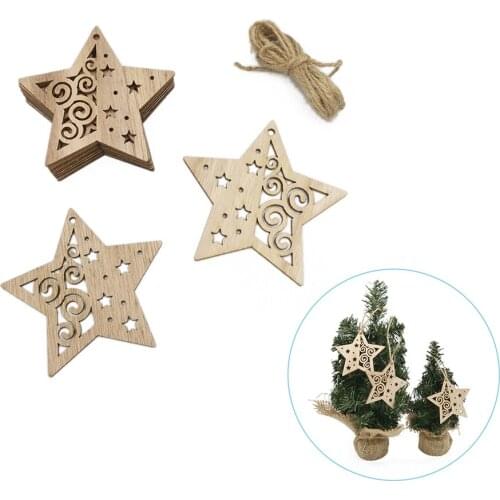 10pcs Wooden Star Shaped Ornaments Hanging Wood Hollow Star Christmas Wooden Decoration for Christmas DIY Favors