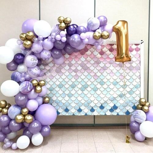 105pcs Macaron Purple Balloon Garland Kit with White Chrome Gold Balloons for Mermaid Birthday Party Baby Shower Decorations