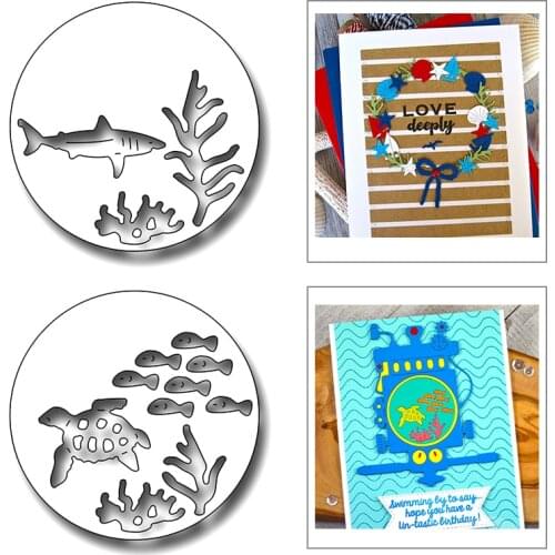 2021 New Round Frame Metal Cutting Dies For Mould Cut Paper Making Sea Turtle and Shark Background Card Scrapbooking No Stamps
