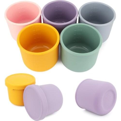 250ml Portable Pure Color Baby Snack Cup Food Grade Silicone Water Cup Anti-fall Drinking Cup Bottle For Baby Kids Children