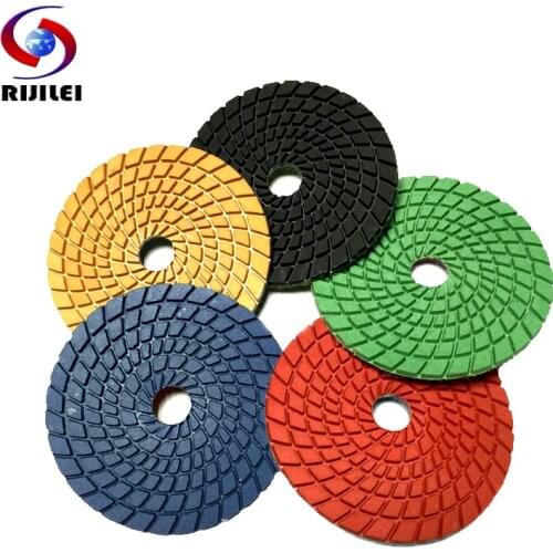 RIJILEI 10 Pieces/Lot 4Inch Flexible Diamond Polishing Pads 100mm Spiral Wet Polishing Pad Granite Marble Grinding Disc 4DS2