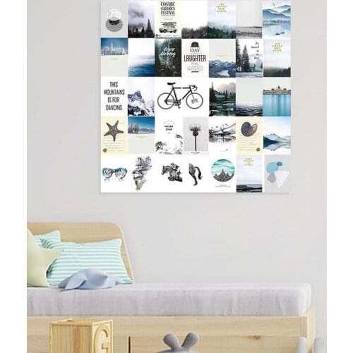 50PCS Scenery Wall Collage Kit Aesthetic Pictures Wall Collage Kit Minimalistic Postcard Wall Bedroom Decor Vintage Room Sticker