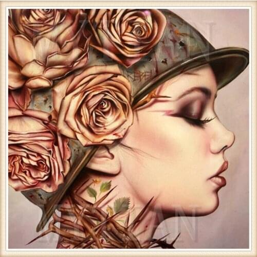 5D Diy Diamond Painting Cross Stitch Girl Wearing Flower 3D Diamond Embroidery Full square/Round Mosaic Decoration Resin Sticker