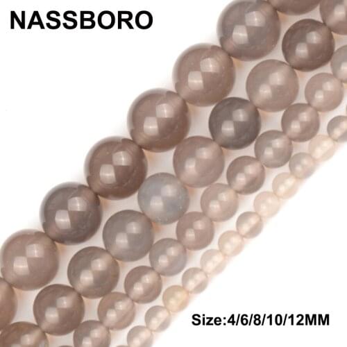 Gray Agates Natural Stone Beads Round Gem Loose Spacer Beads For Jewelry Bracelet Necklace Making Diy Bead 4 6 8 10 12MM