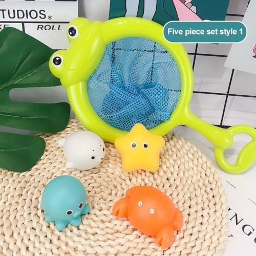Baby Bath Shower Pool Toys Net Fishing Floating Luminous Frogs Animal Bathtub Fishing Interactive Toys For Toddlers Gifts 0 12M