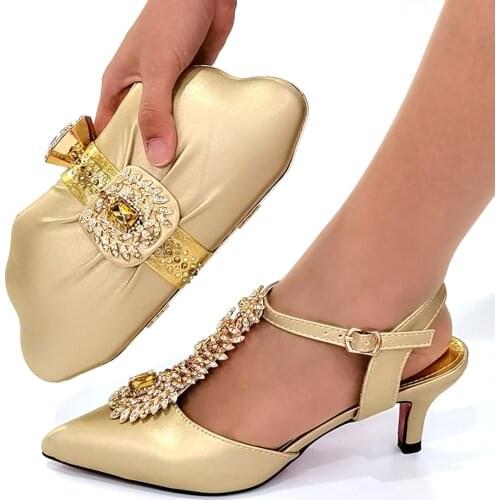 Doershow Italian Shoes With Matching Bags Set Italy African Womens Party Shoes and Bag Sets gold Color Women shoes! SJB1-22