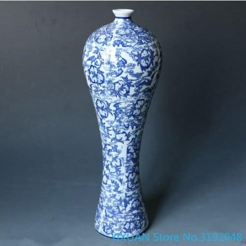 Jingdezhen porcelain collection blue and white porcelain vase antique longevity peach plum vase high foot vase