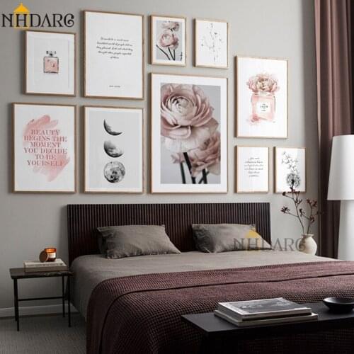 Canvas Painting Posters And Prints Modern Fashion Pink Scenic Flower Perfume Text Quote Nordic Wall Art Picture Home Decoration