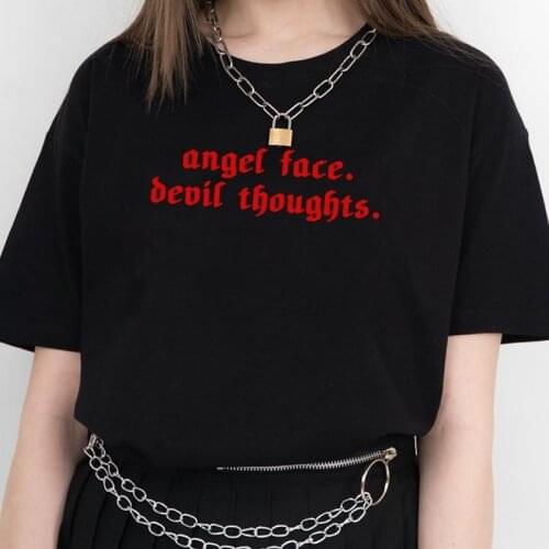 Kuakuayu HJN Women Angel Face Devil Thoughts T-Shirt 90s Hipsters Cute Tee Grunge Style Fashion Shirt