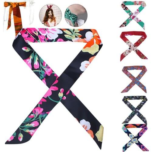 Fashion Ladies Satin Ribbon Bag Hat Headband Tied Handle Small Ribbon Scarf Women Fashion Emulation Silk Ribbon Long Head Scarf