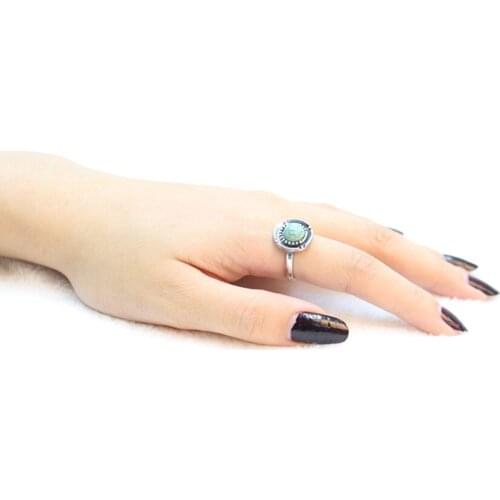 Fashion circle Blue stone ring,disc decorative pattern antique rings