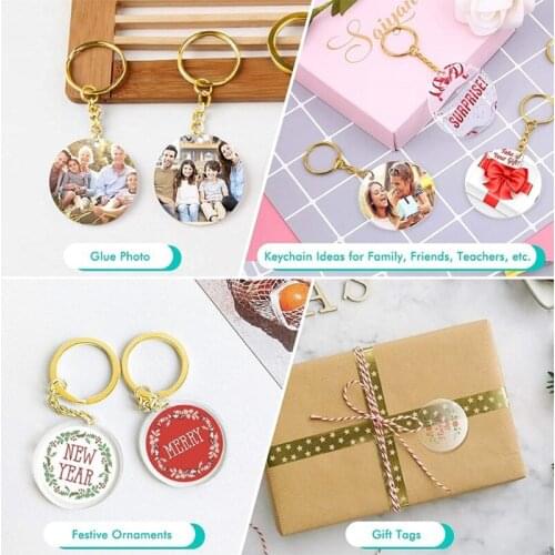 Keychains Set Including 30 Round Acrylic Blanks 30 Leather Tassels 30 Key Chain Rings with Chains and 30 Open Jump Rings