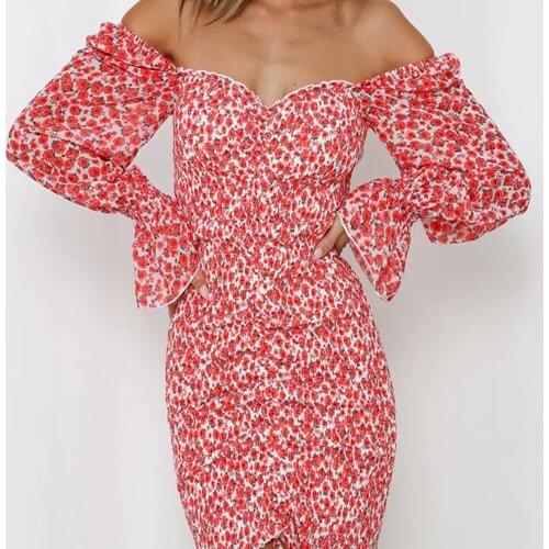 Sexy Slash neck Deep V Waist Ladies Dress Short Printing Dresses for Women Club Slimming Mini Dress Szie S-L