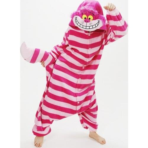Pink Cheshire Cat Winter Pajamas Animal One Piece Unisex Pajama Onesies Cute Cat pijama Sleepwear WarmSoft onsie