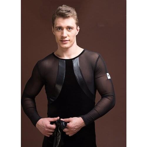 Sexy Latin Dance Tops For Males Black Color Original Velvet Shirts Men Adult Chacha Professional Feminine Ballroom Wears E020