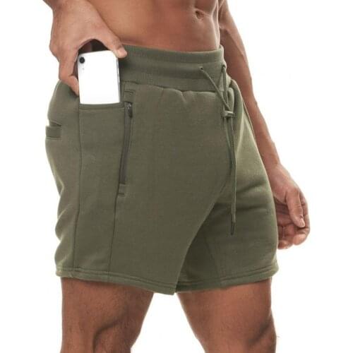 Male Fitness Shorts Casual Solid Color Multi Pockets Men Mid Rise Drawstring Zipper Shorts Sports Training Jogger Shorts