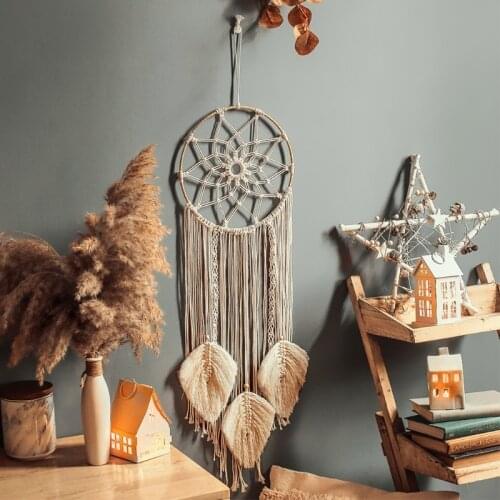 Nordic Handmade Woven Large Dream Catcher Bohemian Macrame Tapestry Tassels Leaves Wall Hanging Pendant Home Decoration