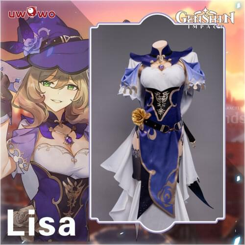UWOWO Game Genshin Impact Lisa Witch of Purple Rose Cosplay Costume The Librarian Sexy Dress