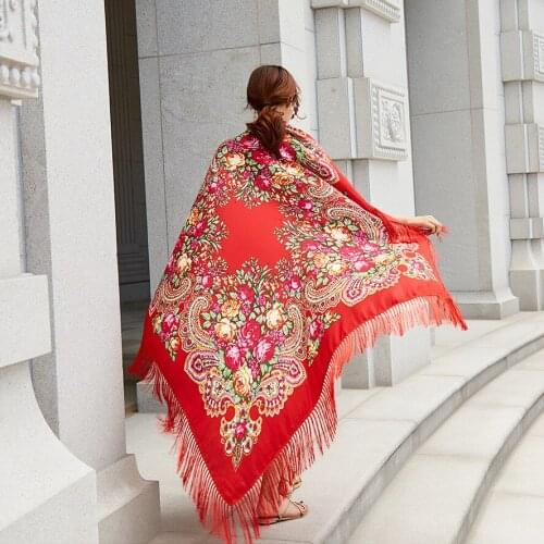 Spring And Autumn Printed Tassel Ethnic Style Oversized Scarf Square Scarf Travel Sunshade Shawl Female Hijab Шарф 160*160cm