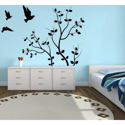 Trees Vinyl Wall Stickers Tree Branch Decals Nature Flying Birds Mural Bedroom Decoration Removable Living Room Home Decor O259